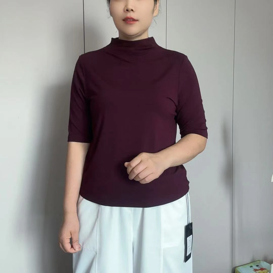 2025秋冬简约时尚百搭软糯亲肤纯色一字领莫代尔棉中袖