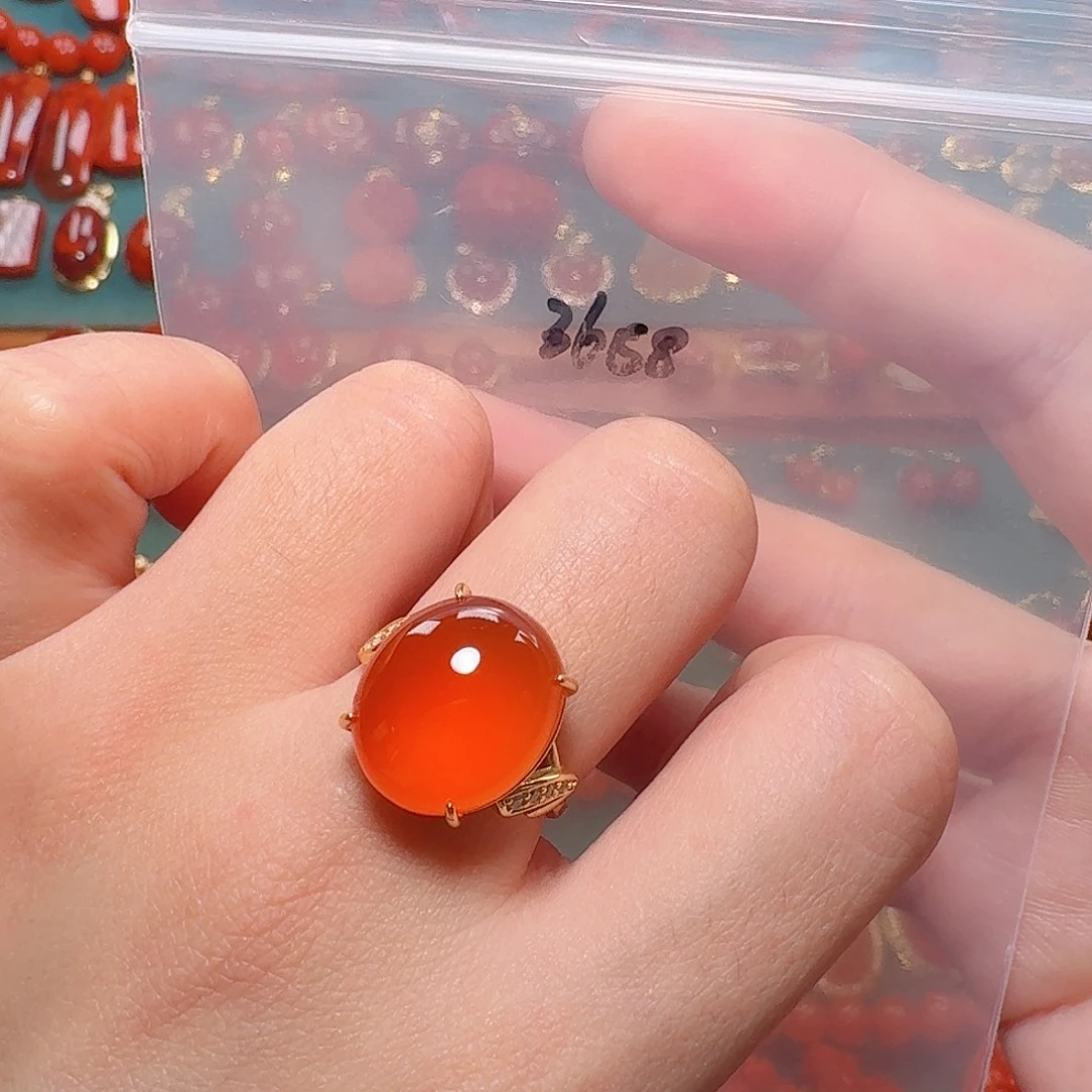 南红玛瑙银S925镶嵌戒指