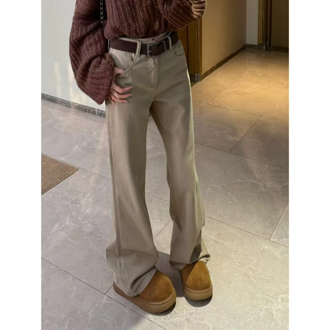 【青姐同款】2025加绒女直筒微喇高街风高腰牛仔裤秋冬宽松显瘦