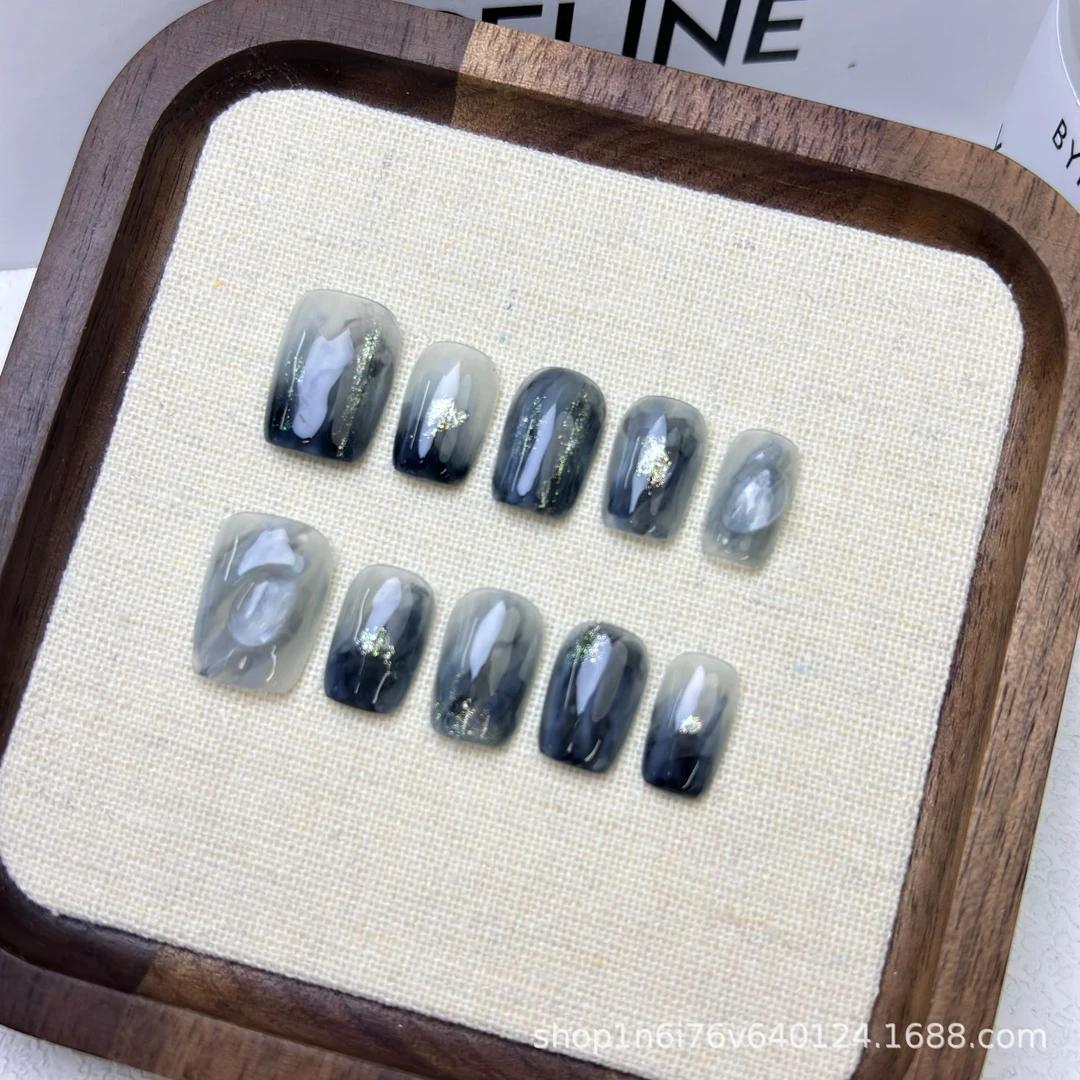 【波澜】手工穿戴甲晕染小众显白高级感穿戴式美甲秋冬指甲贴短款