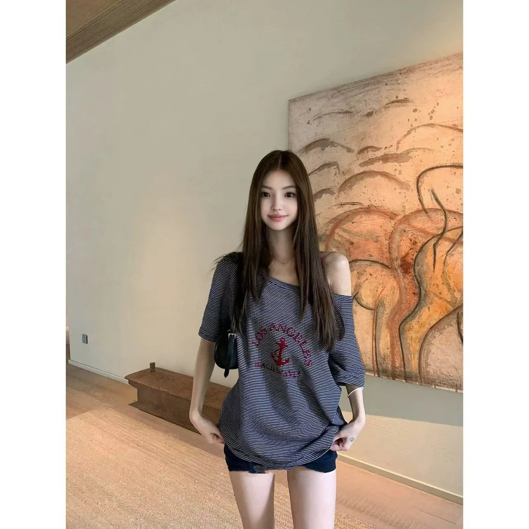 徐秋阳 航海斜肩T  春季新款百搭时尚休闲显瘦长袖