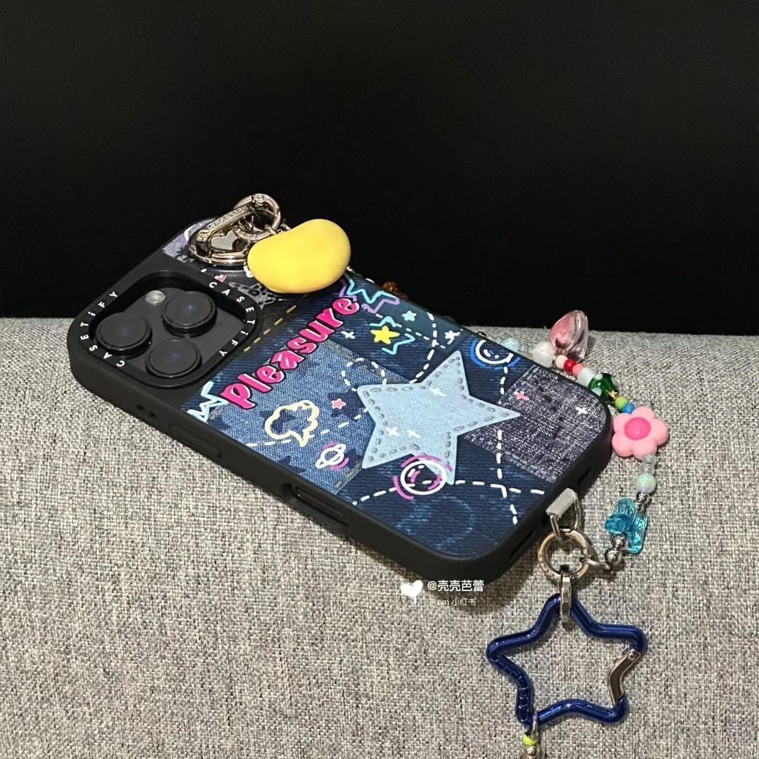 牛仔布纹五角星16promax爆款15pro轻奢潮款14Plus/13涂鸦时尚