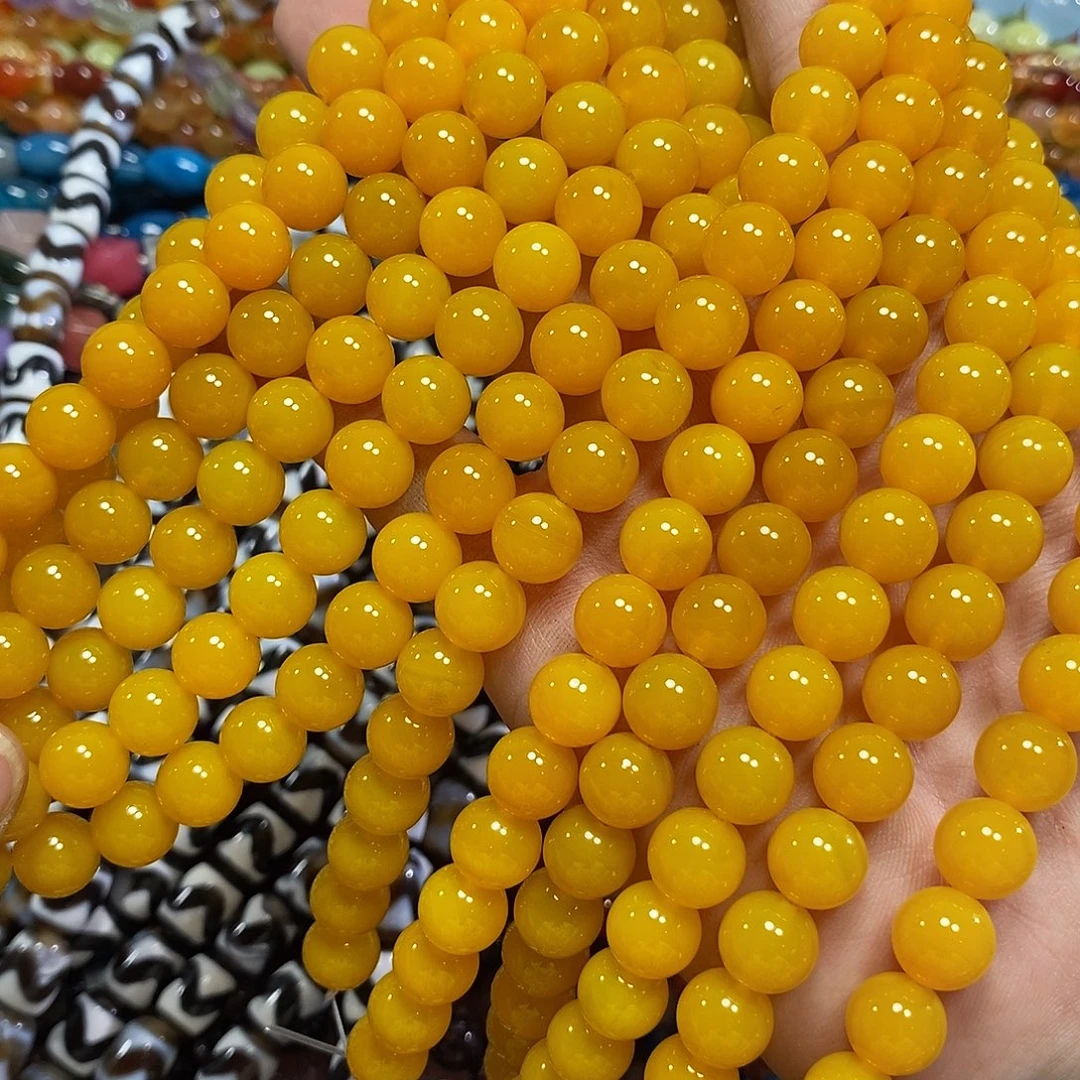 玛瑙/玉髓未镶嵌珠宝半成品鸡油黄玛瑙一条卡10mm