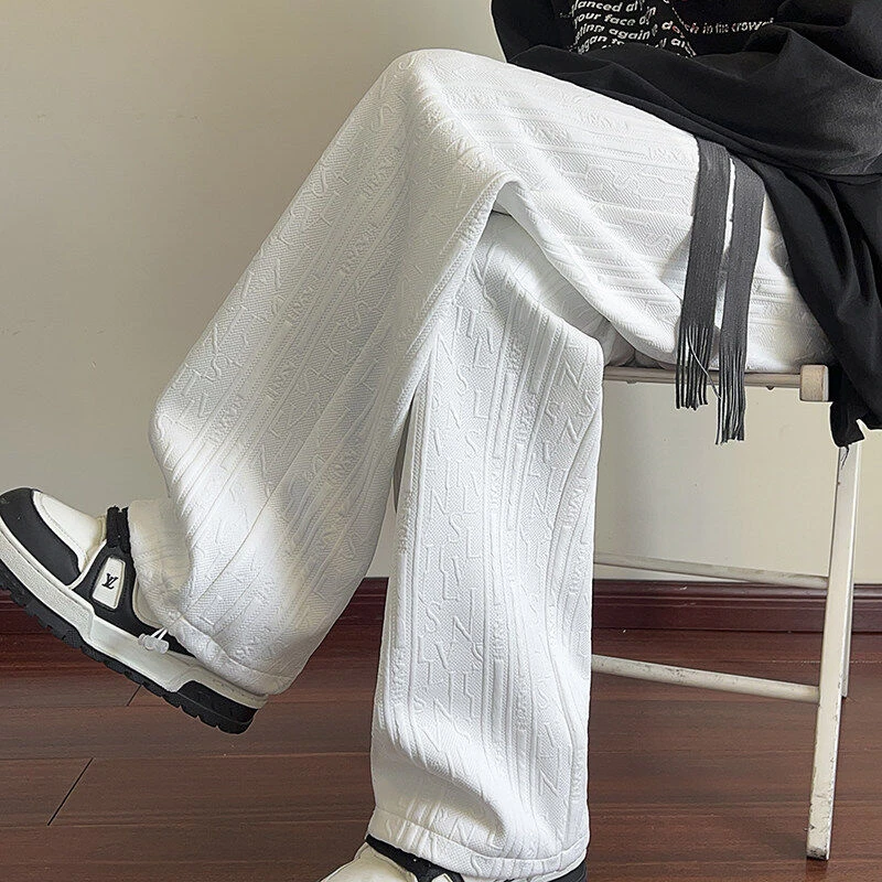 2025春季新款潮流字母男士纹理提花纯色渐变抽绳宽松百搭休闲长裤