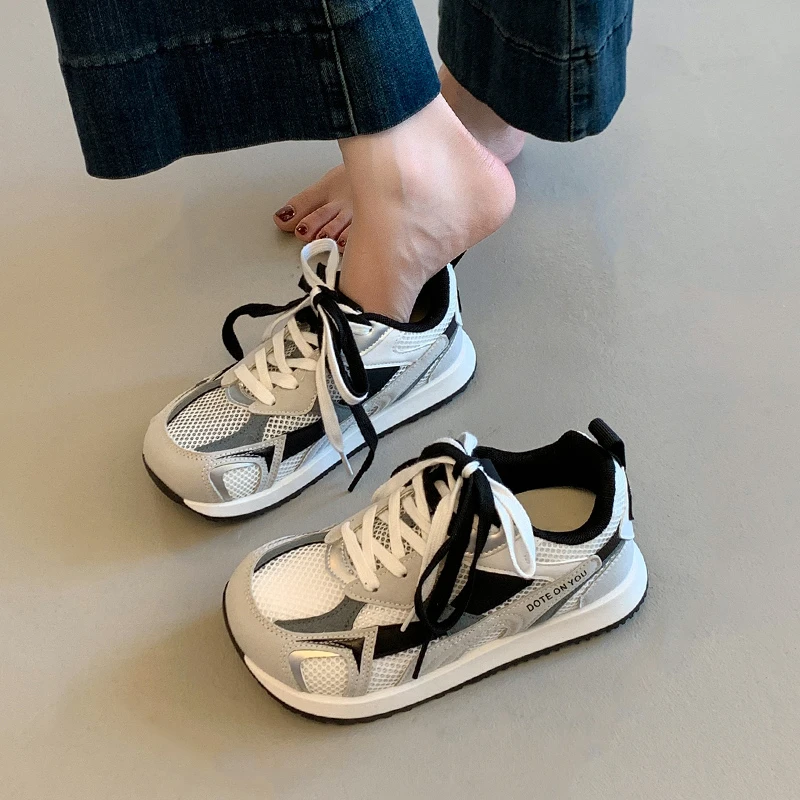 丑萌厚底德训鞋女夏2025新款网面透气小白鞋休闲运动鞋跑步阿甘鞋