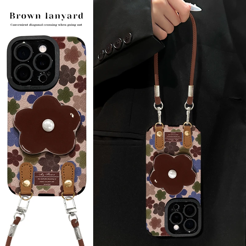 满屏小花适用苹果15华为vivo/oppo小米iPhone16pro瞳眼羊皮手机壳