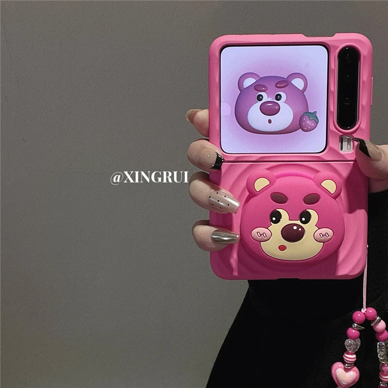 可爱波漾纹小熊磁吸支架适用华为PuraX折叠屏pocket2手机壳防摔套