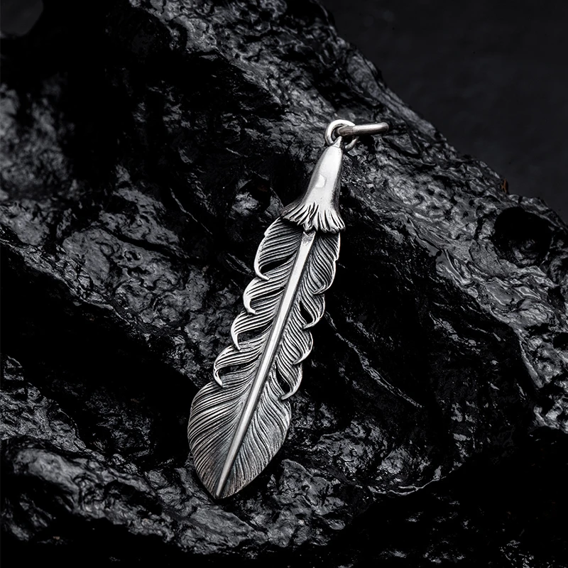 吊坠925银 M号鹰头银羽毛-右向[做旧]  0210
