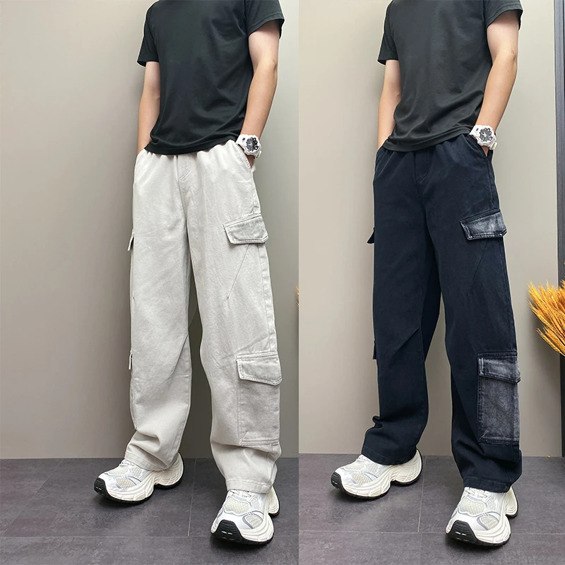 2025秋季新款美式高街痞帅大口袋工装裤男士宽松休闲弯刀长裤