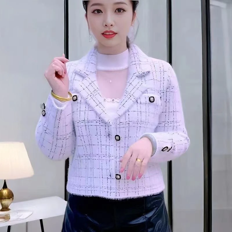 法式小香风短外套女春秋款2025新款气质别致仿水貂绒长袖上衣外搭