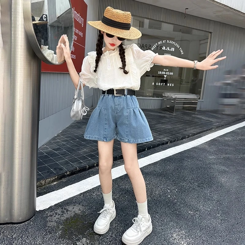 女童牛仔短裤套装夏装2025新款儿童夏季五分裤子女孩大童裙裤外穿