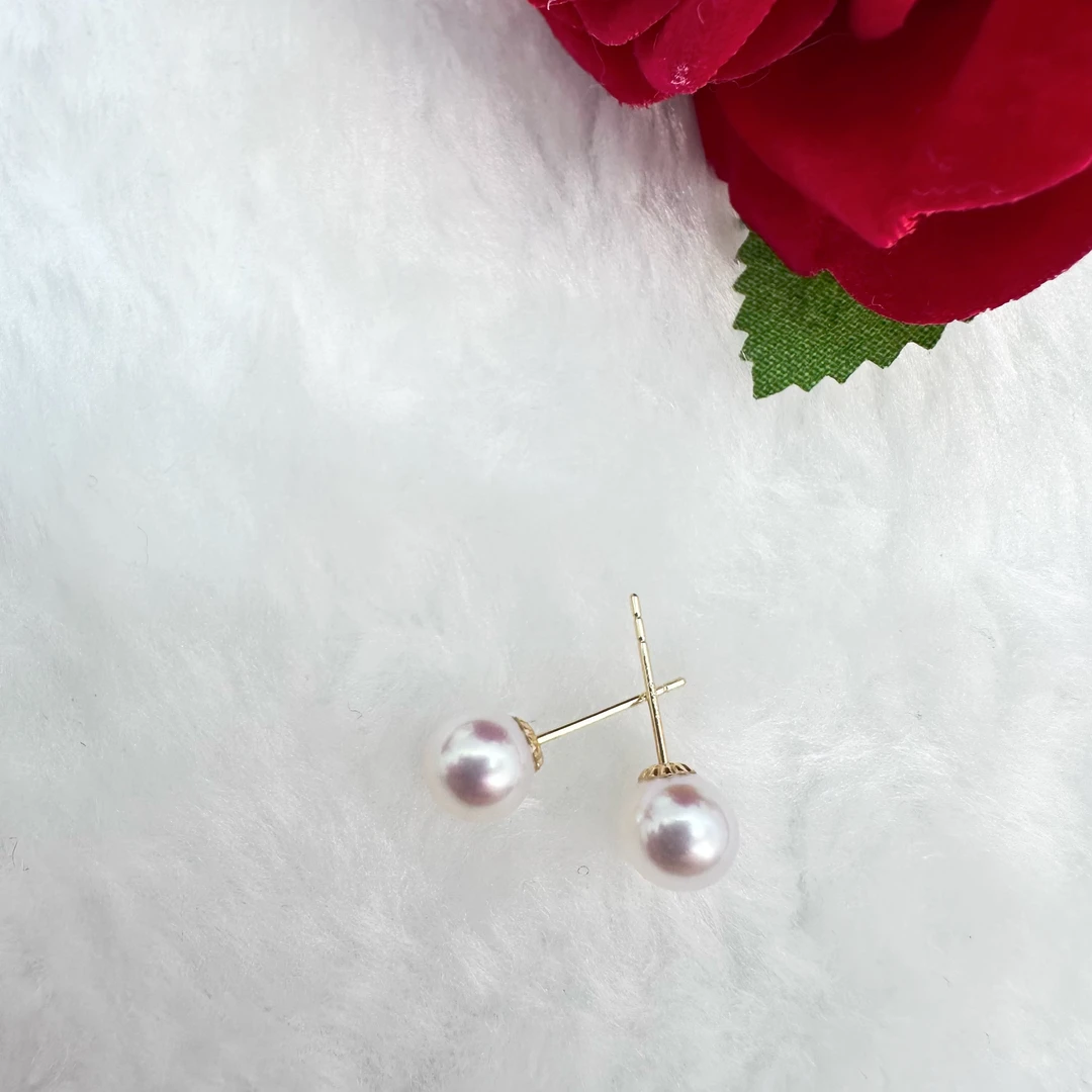 天然淡水珍珠耳钉4-11mm正圆无暇极光 18K金耳针镶嵌精美优雅