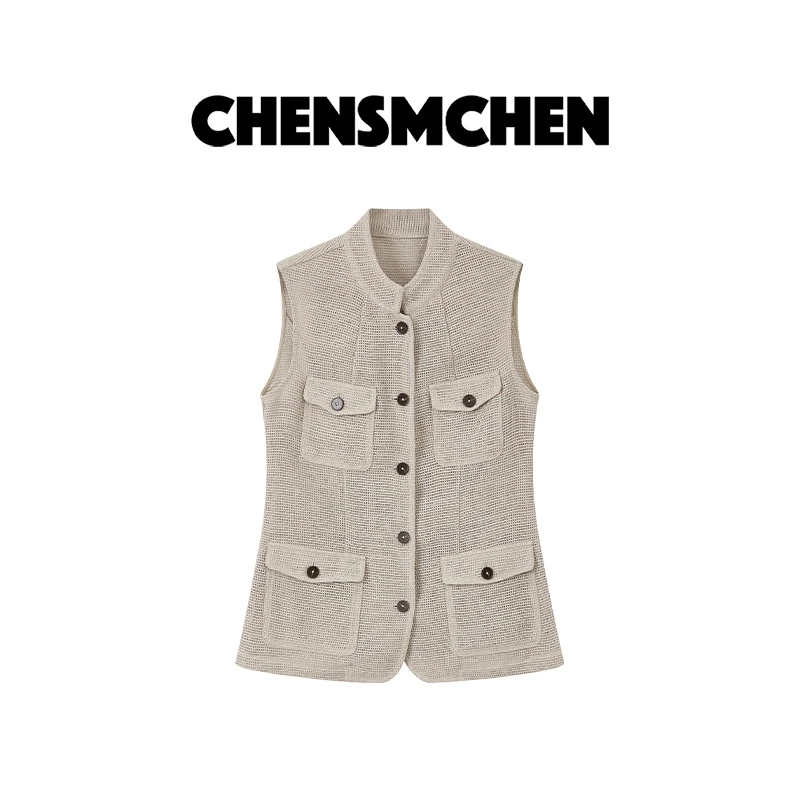 CHENSMCHEN 设计感时尚休闲无袖马甲女气质简约显瘦上衣CSJ6016MX