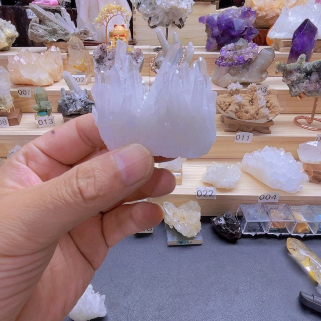 石材天然白水晶簇家居装饰摆件