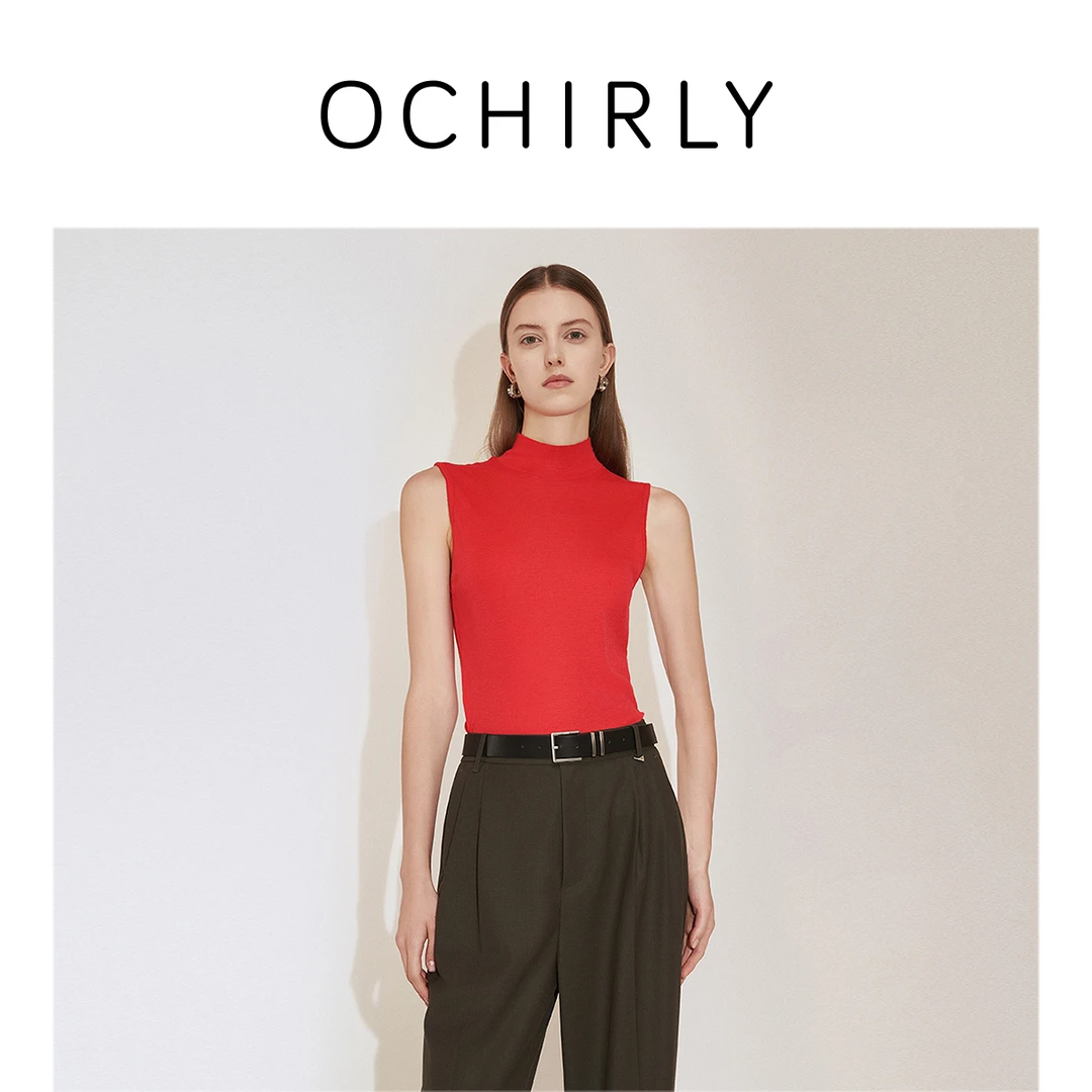 【季末折扣】欧时力 澳大利亚羊毛高领无袖毛衣时尚气质夏季新品