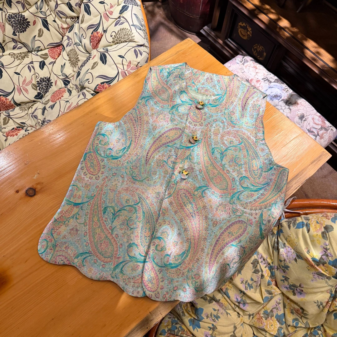 【云漾青绿】 新中式穿搭Paisley纹马甲 中国风新中式女款人丝上衣