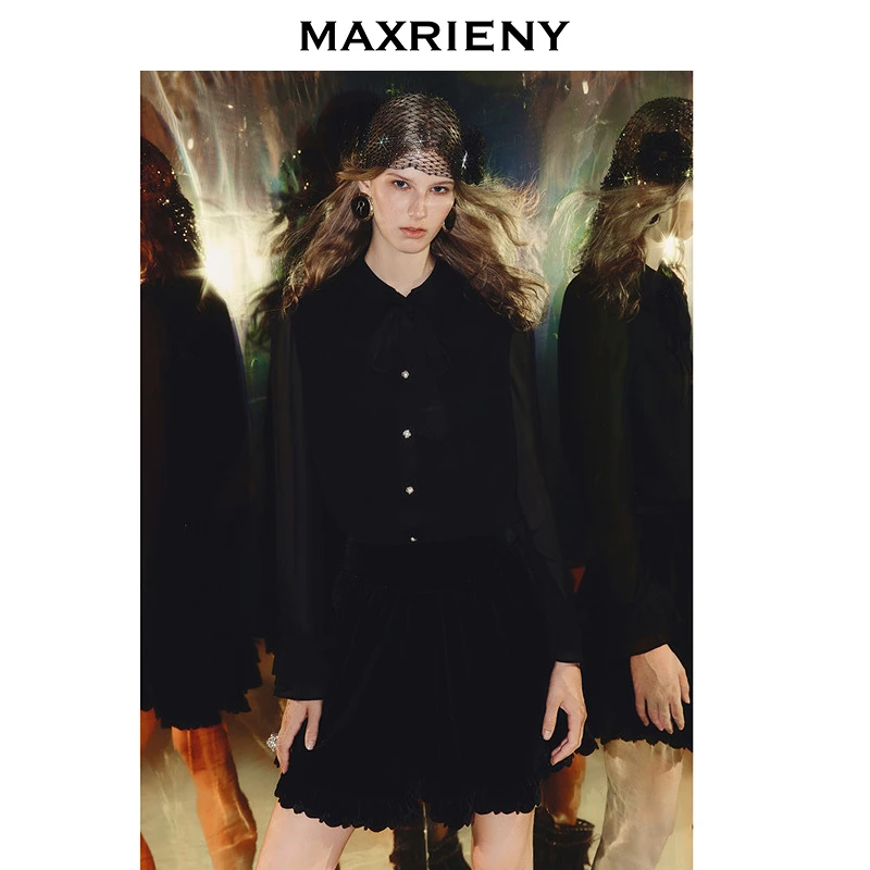 【蜜思仝】MAXRIENY穿搭雪纺衬衫女25秋款H型系带蝴蝶结宽松上衣