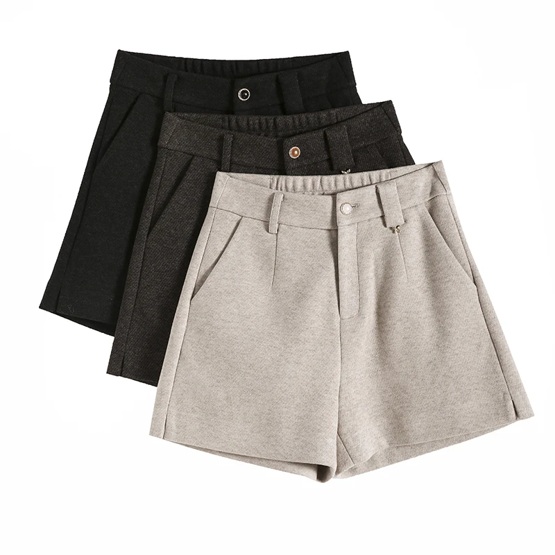 毛呢短裤女秋冬新款A字高腰显瘦显高宽松休闲羊绒保暖五分阔腿裤