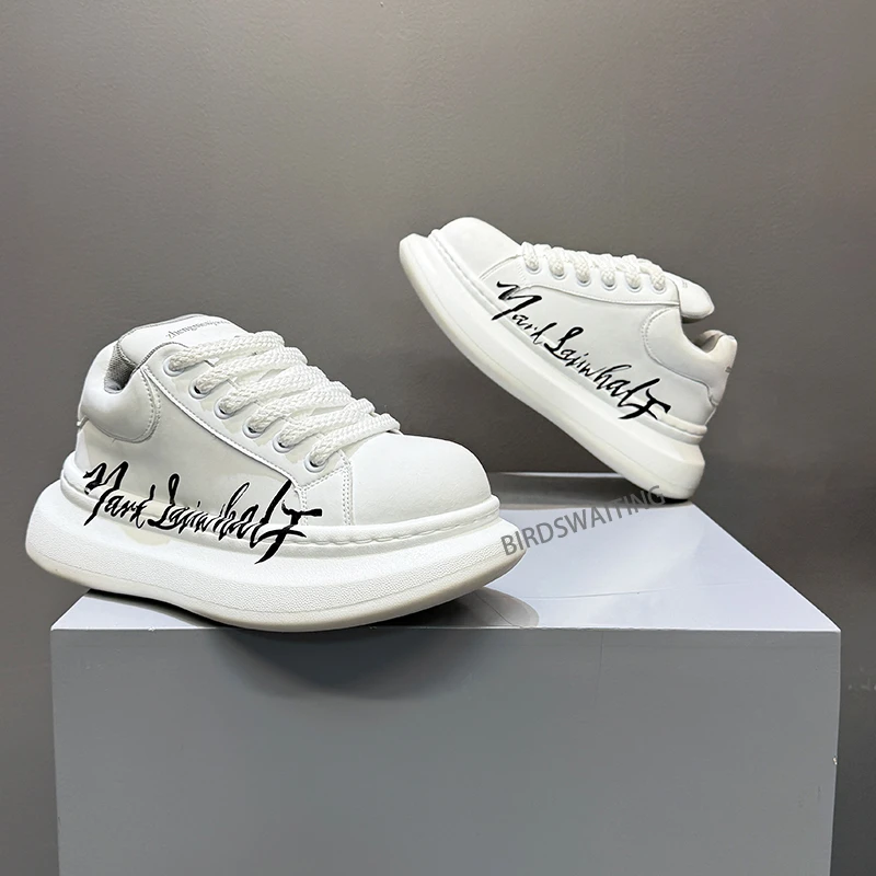 男鞋2026春季新款休闲时尚厚底增高涂鸦风运动皮面潮牌男士老爹鞋