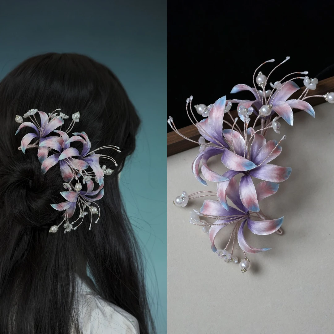 【晚晚】非遗绒花簪发簪发钗发梳汉服饰品国风新中式