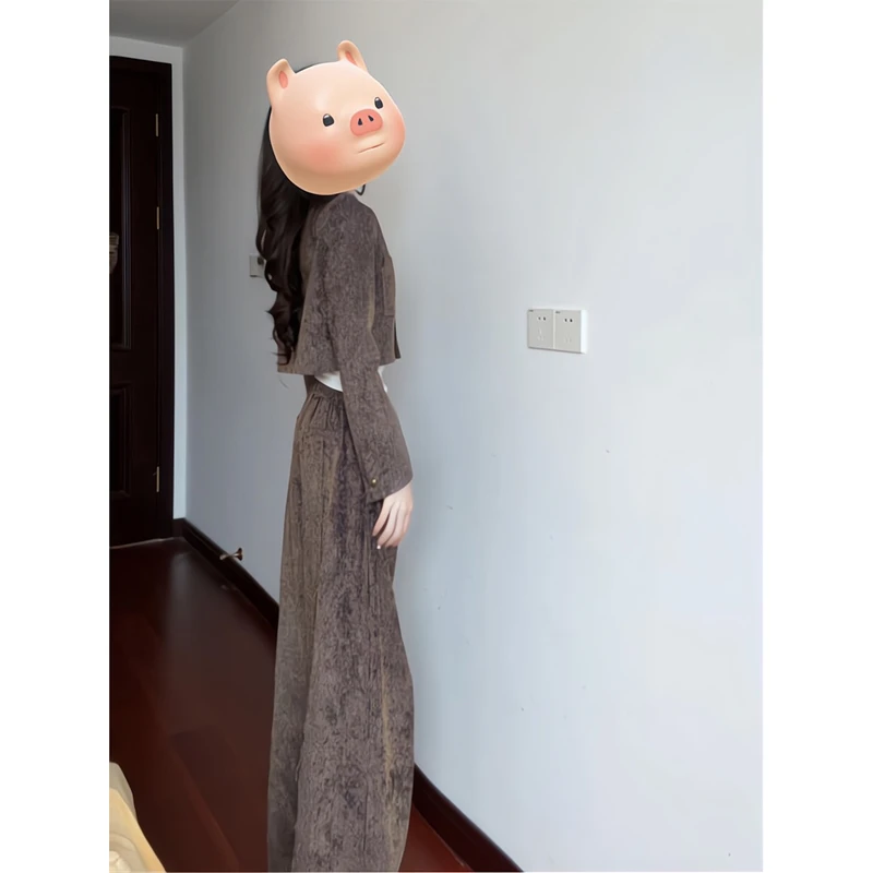 新中式国风圆领单排扣短款上衣外套开春穿搭套装休闲宽松阔腿裤女