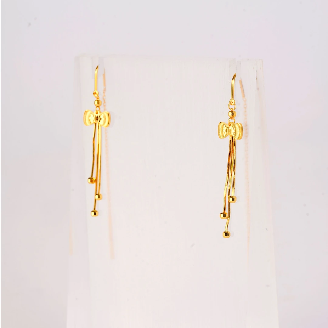 Chow Tai Seng/周大生蝴蝶结带流苏足金u型耳线 3.3g 101号