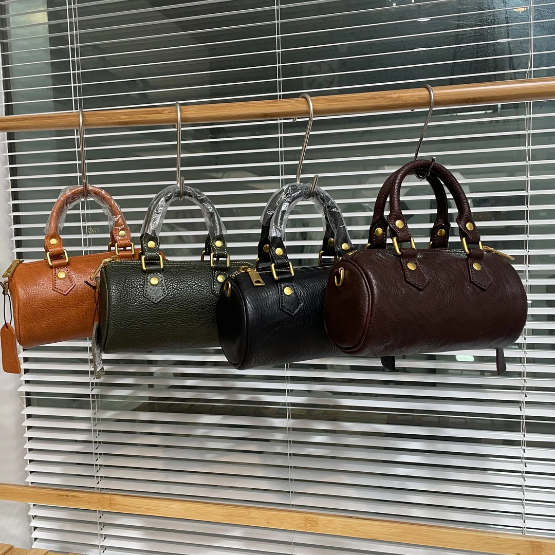 【小波士顿】复古多色头层树膏牛皮斜挎手提包