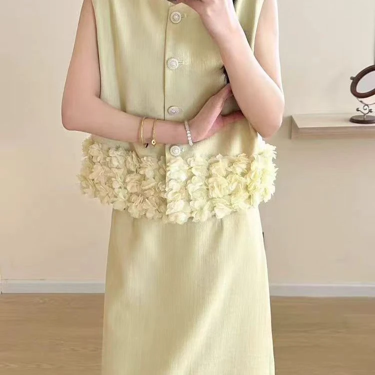 小香风蕾丝拼接马甲背心套装女2025夏季新款高腰显瘦半身裙两件套