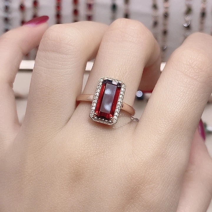石榴石银S925镶嵌戒指戒指