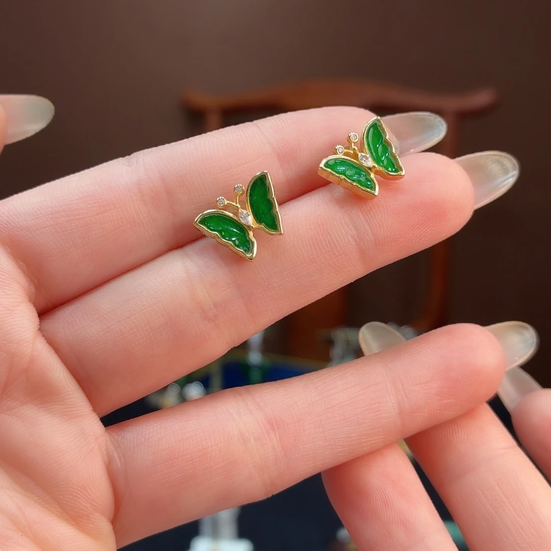 翡翠银S925镶嵌耳饰