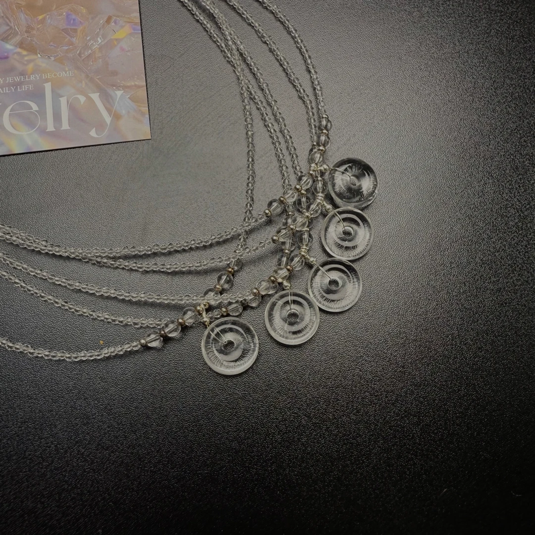 S14天然白水晶平安扣设计款水晶项链