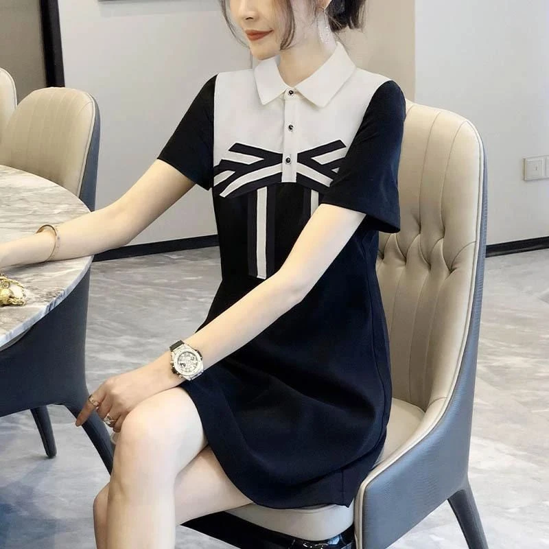 5242 娃娃领小香风短袖连衣裙夏装新款欧货收腰显瘦气质通勤裙子