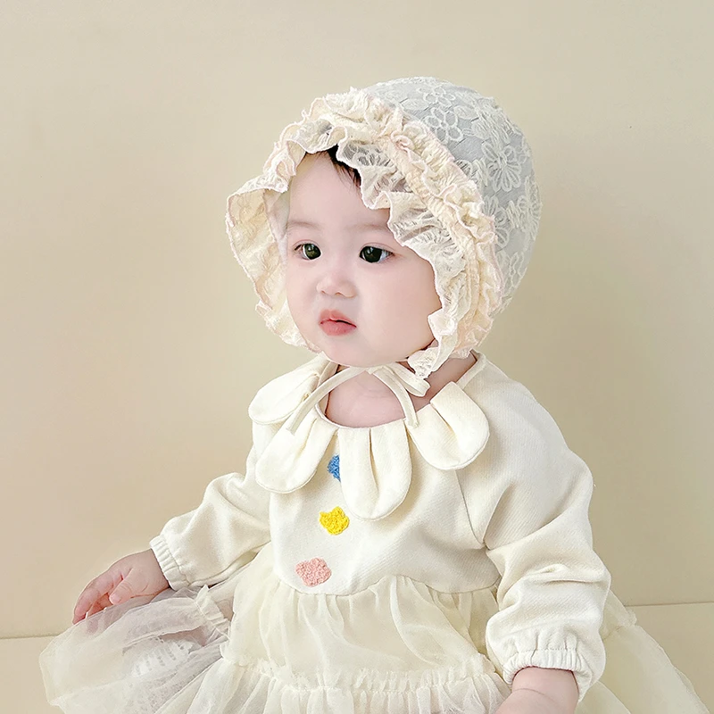 婴儿帽子蕾丝薄款公主风新生儿遮阳帽春秋夏季可爱宝宝帽