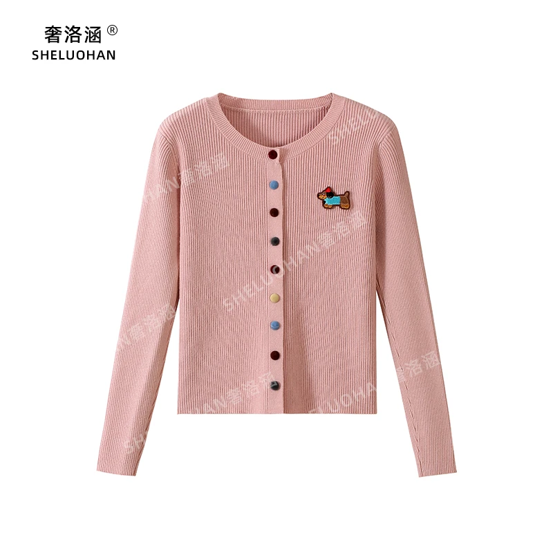 蝴蝶结小狗针织开衫女春季新款法式甜美学院风安迪绒短款毛衣