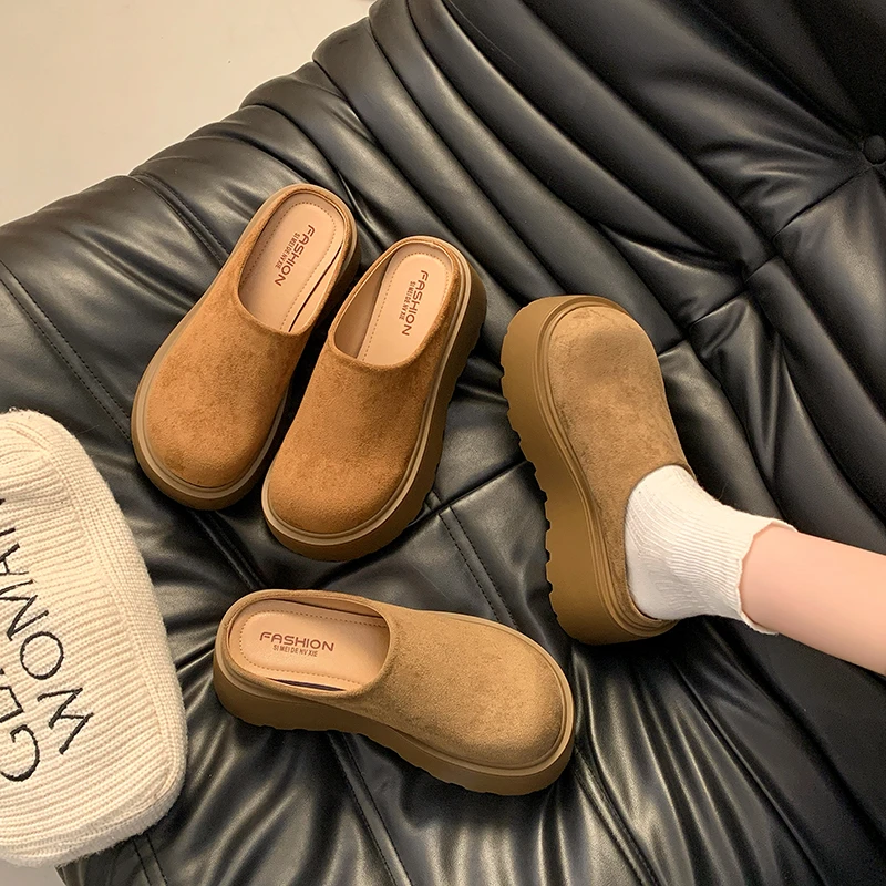 小个子松糕厚底勃肯鞋半拖女春季2025新款外穿单里包头博肯拖鞋