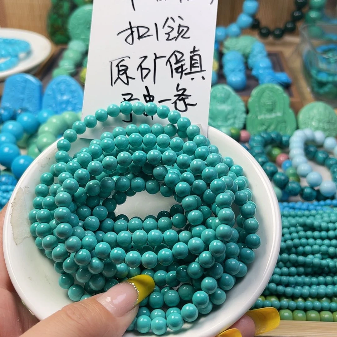 湖北工厂批发精选绿色松原石打磨手串雕刻特色DIY配饰