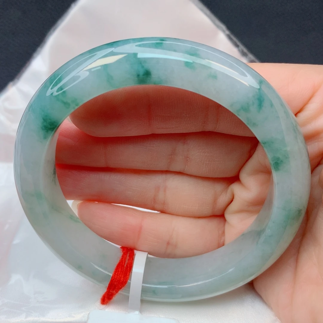 翡翠未镶嵌手镯56-57冰胶灵动飘花厚装