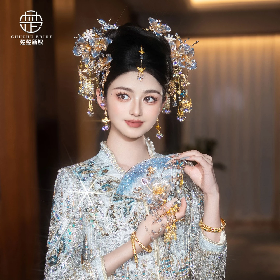 新中式手工水凝花朵发钗秀禾头饰复古汉服传统新娘古装发饰品