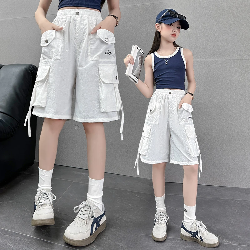 女童夏季速干工装短裤女大童五分裤儿童中裤女孩短裤6-12岁工装裤