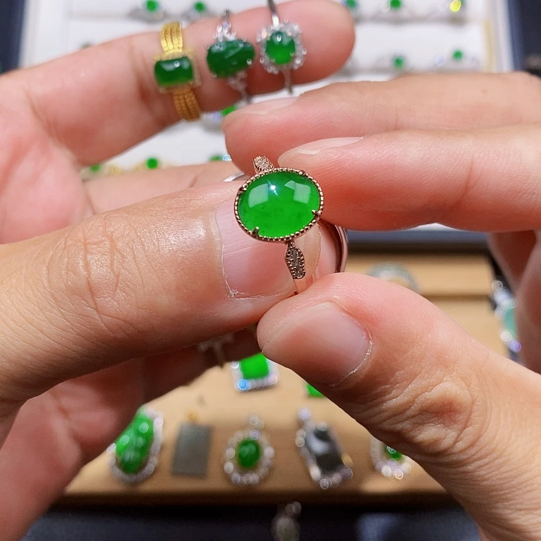 银S925镶嵌戒指翡翠戒指