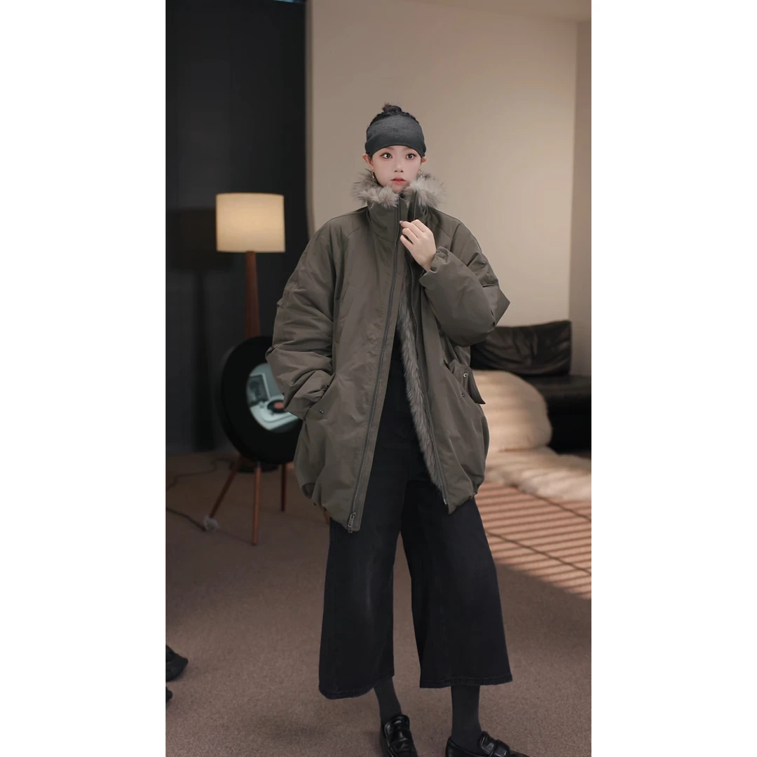 卢尚调性男友风毛领羽绒外套500811