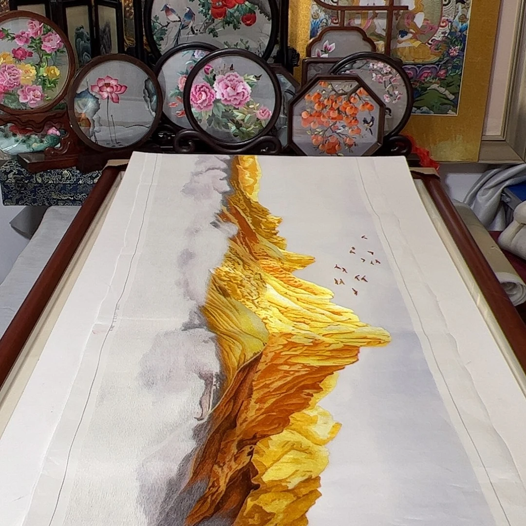 美***玉刺绣纯手工刺绣画