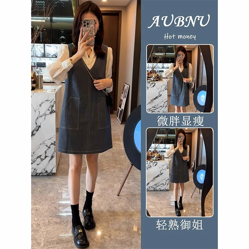 2025早春新款女装韩系氛围感穿搭小个子衬衫背带连衣裙减龄两件套