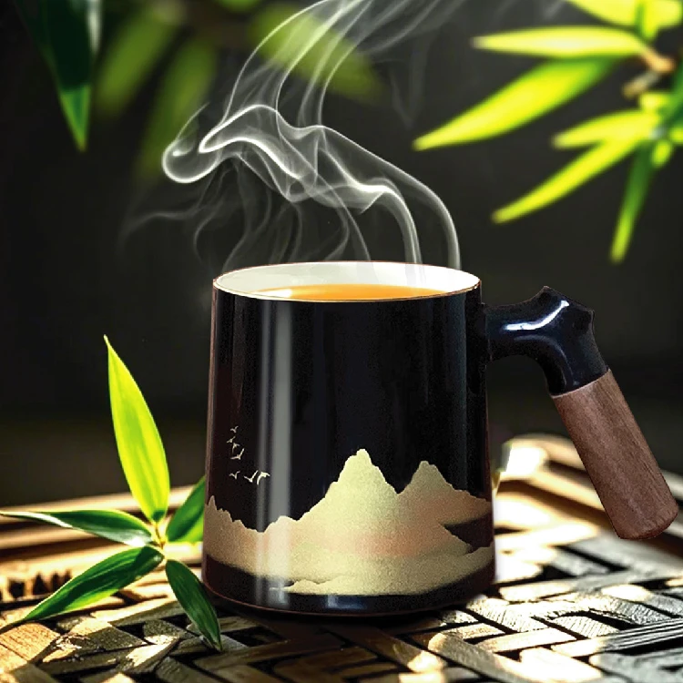 红旗茶水分离陶瓷泡茶杯
