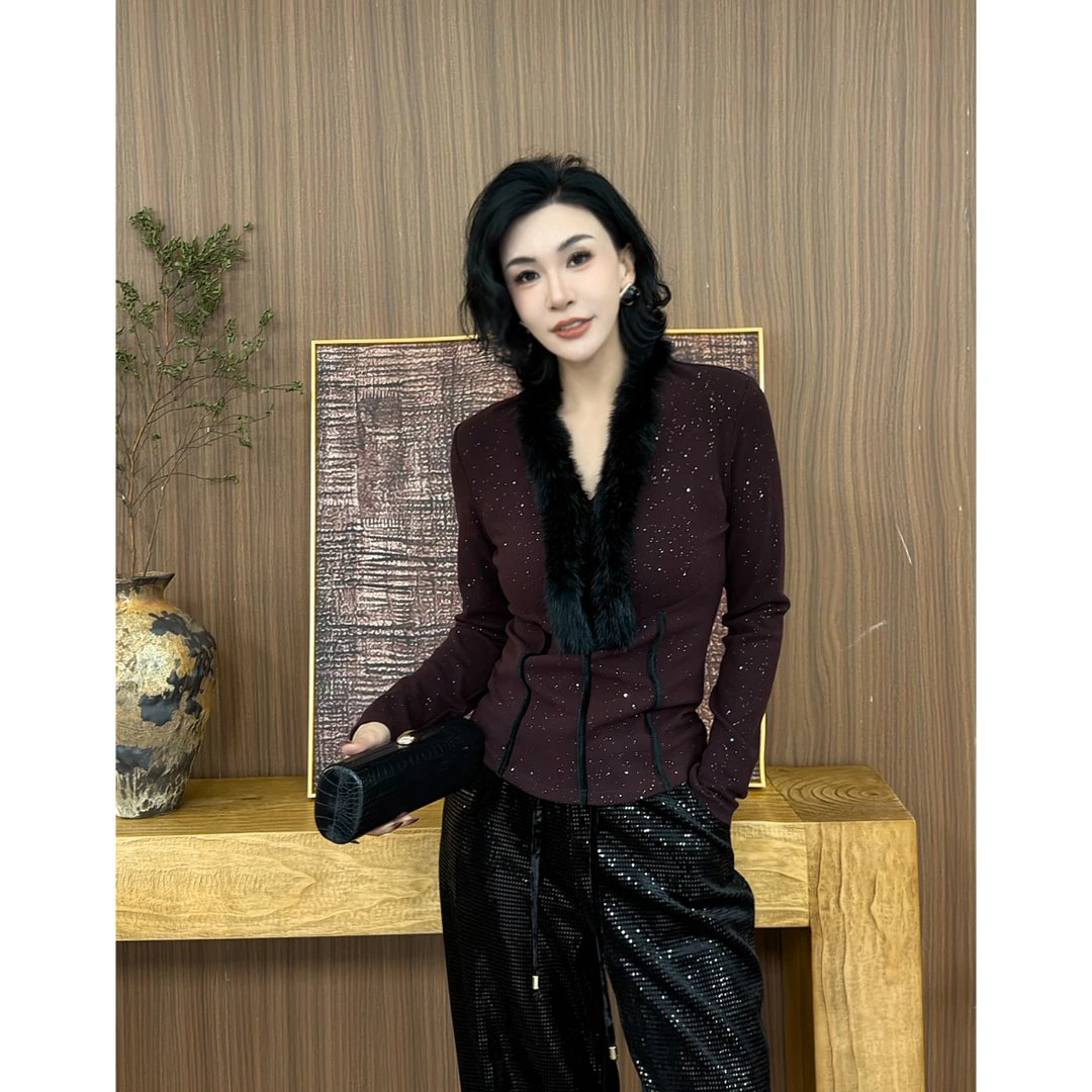 SONG-原创【知性女王】冬季加厚磨毛保暖高级‘真兔毛’V领显瘦上衣