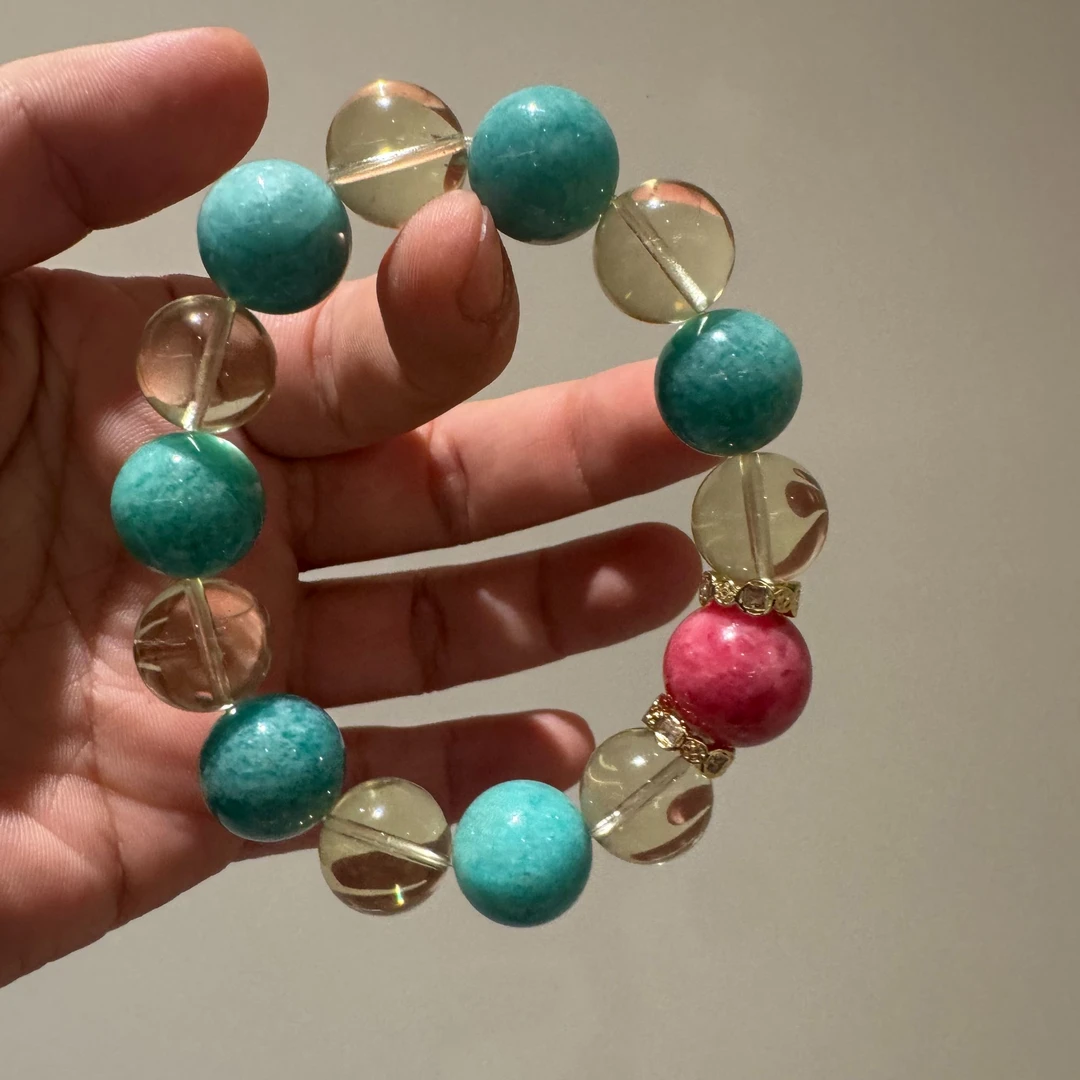 天然水晶黄水晶/天河石/美料蔷薇手串多样性14-15M C536