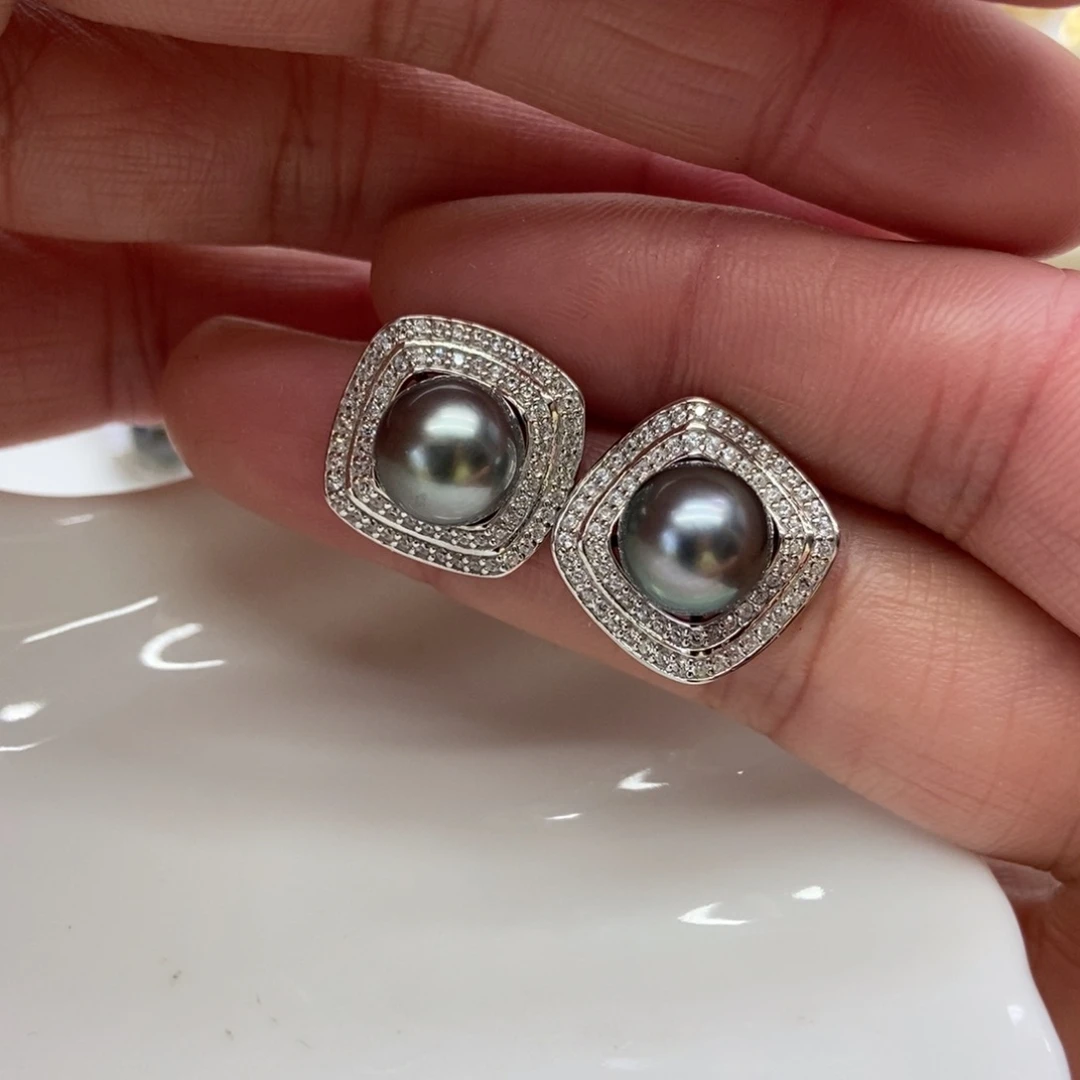 海水珍珠耳饰银S925镶嵌