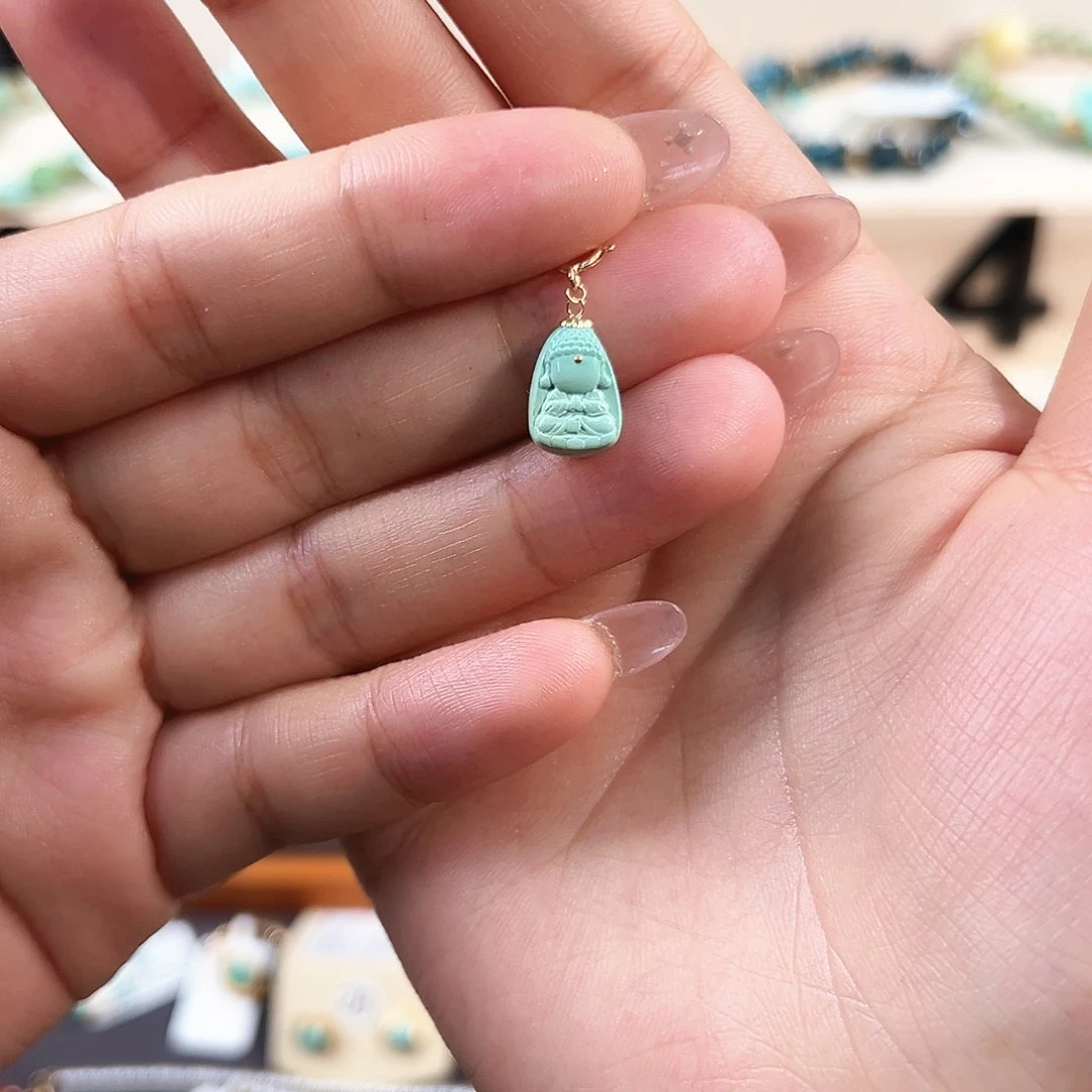 绿松石18K金镶嵌宝宝佛小滴流