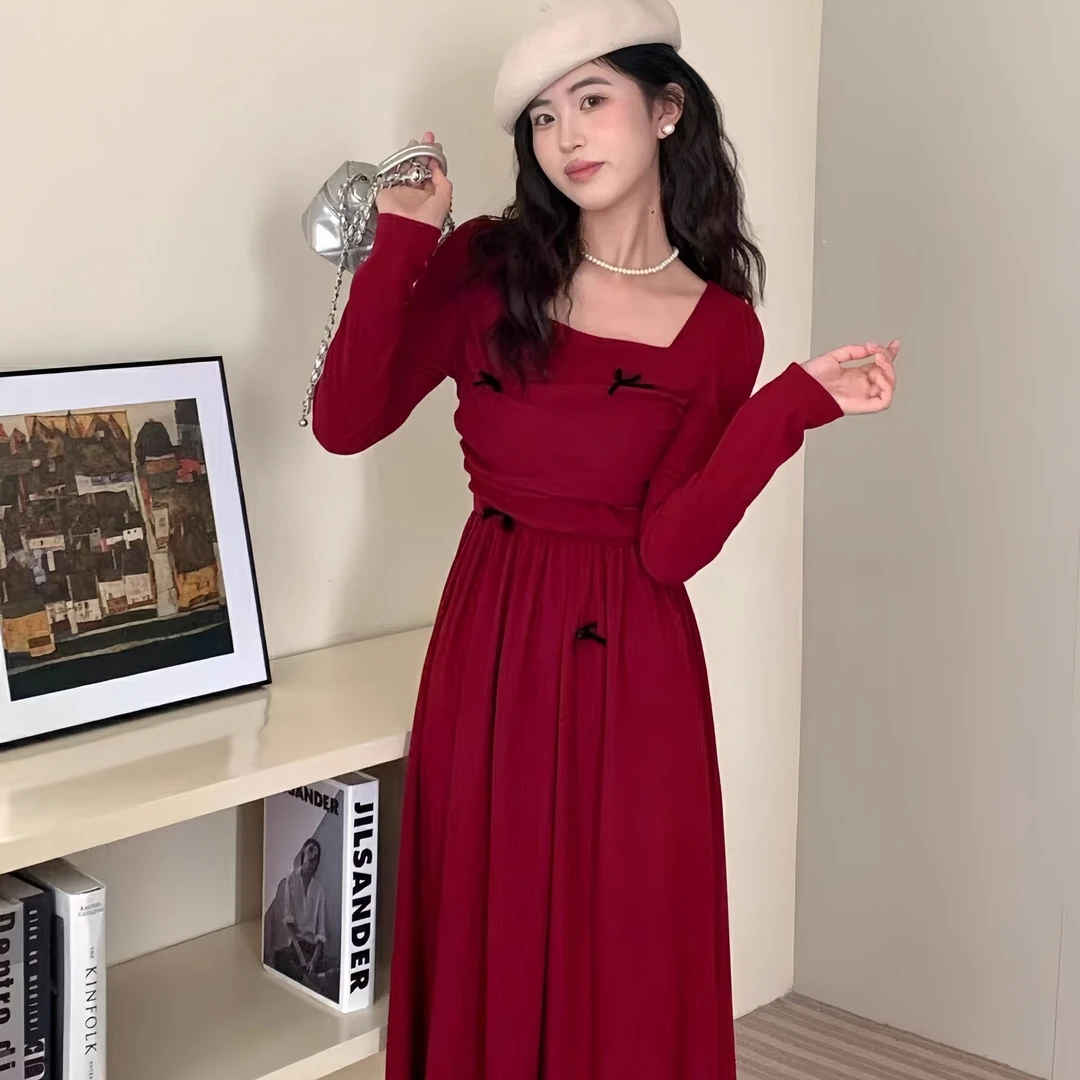 （针织款长袖）法式时尚高腰显瘦针织连衣裙甜美减龄大码款式