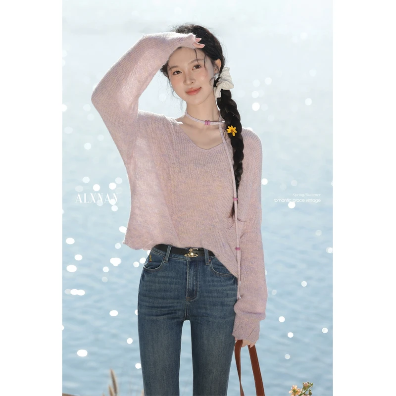 【0215/20:00新品】  粉紫色针织衫